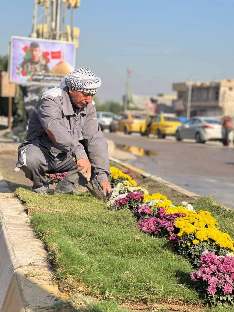 بالصور.. لكربلاء اجمل وابهى شعبة الحدائق تزرع الشتلات والورود الموسمية