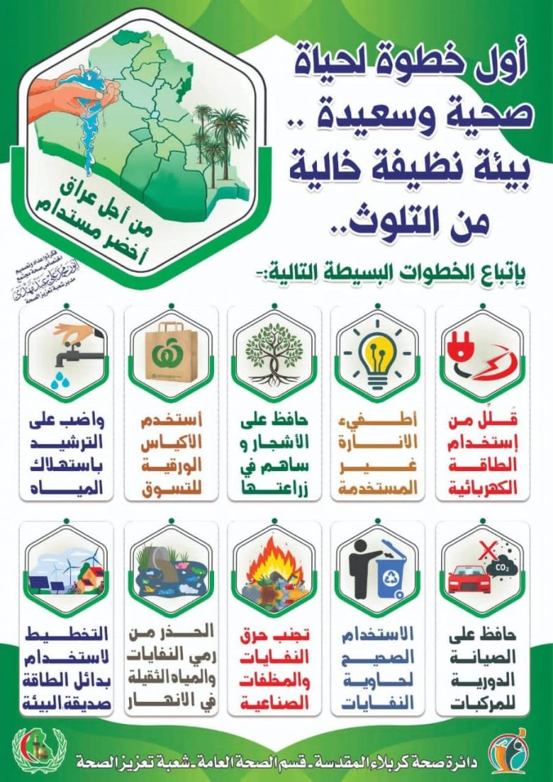صحة كربلاء المقدسة تطلق حملة توعوية للحفاظ على بيئة نظيفة وخالية من التلوث